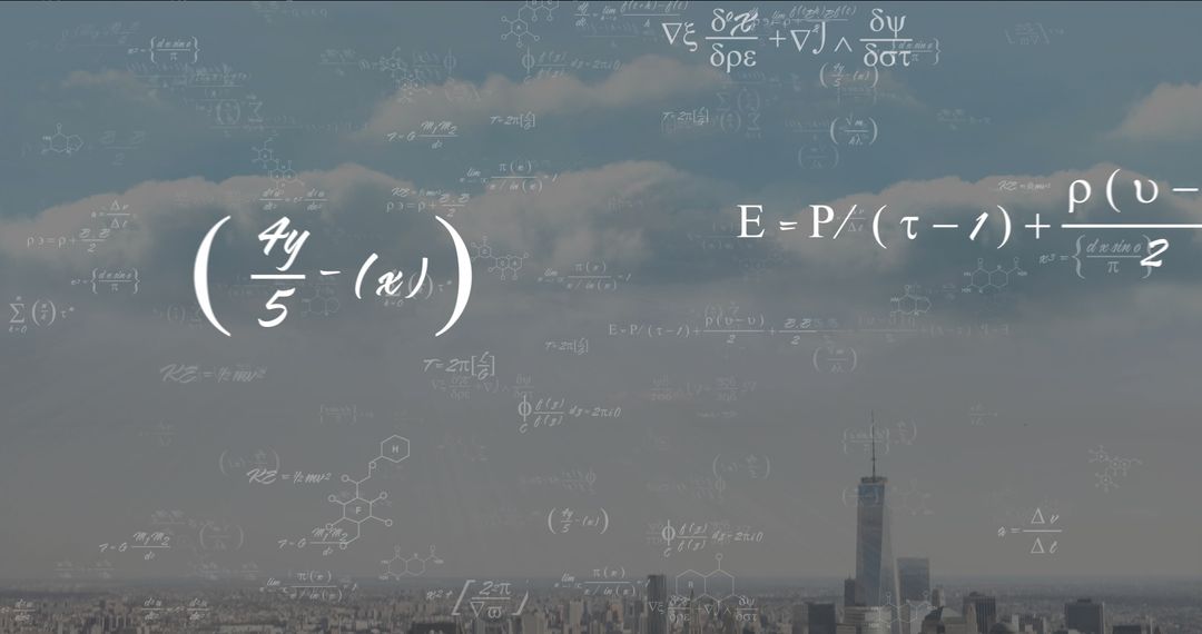 Skyline Merged with Mathematical Formulas Showcasing Innovation