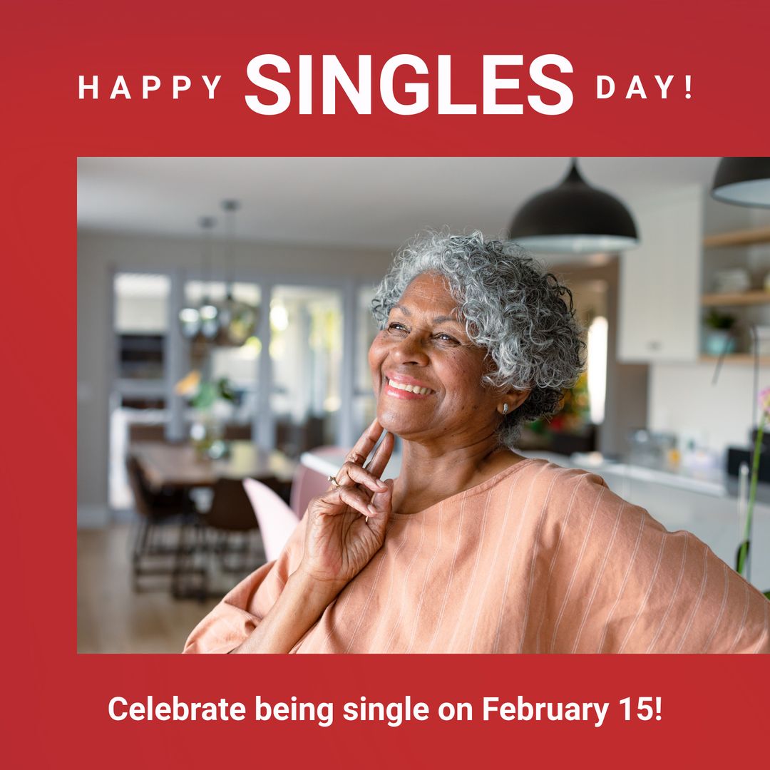 Joyful Senior Woman Celebrating Singles Day at Home