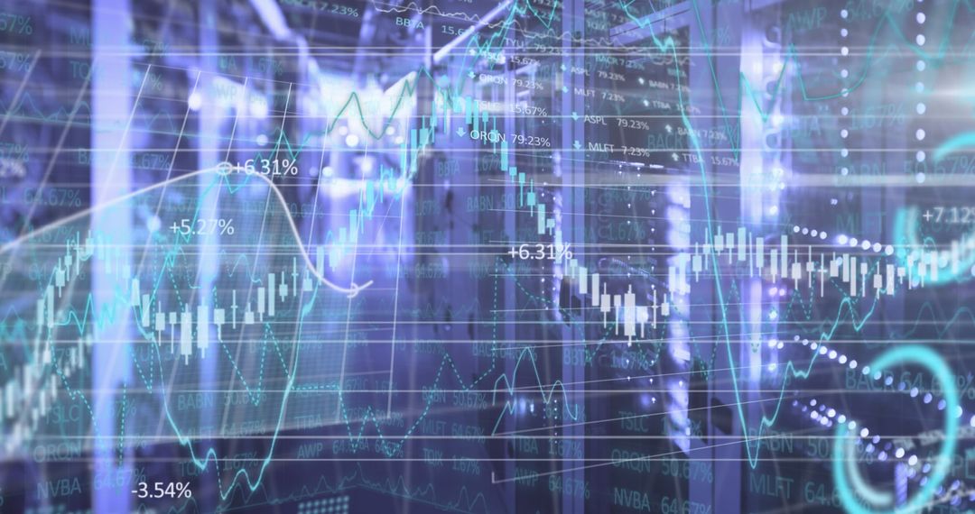 Financial Graphs Overlay on High-Tech Servers