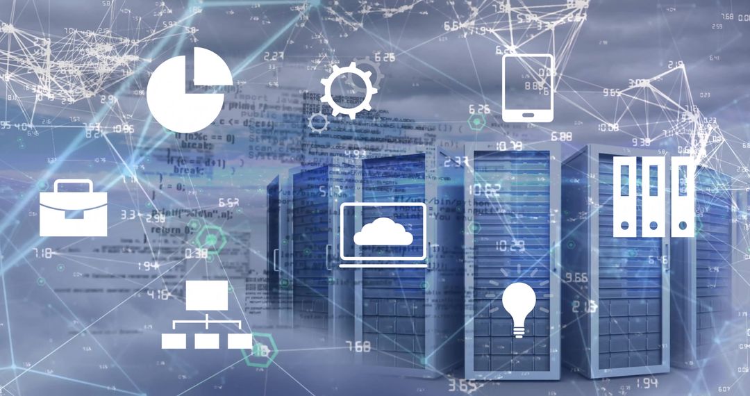Digital Data Processing Over Computer Servers with Business Icons