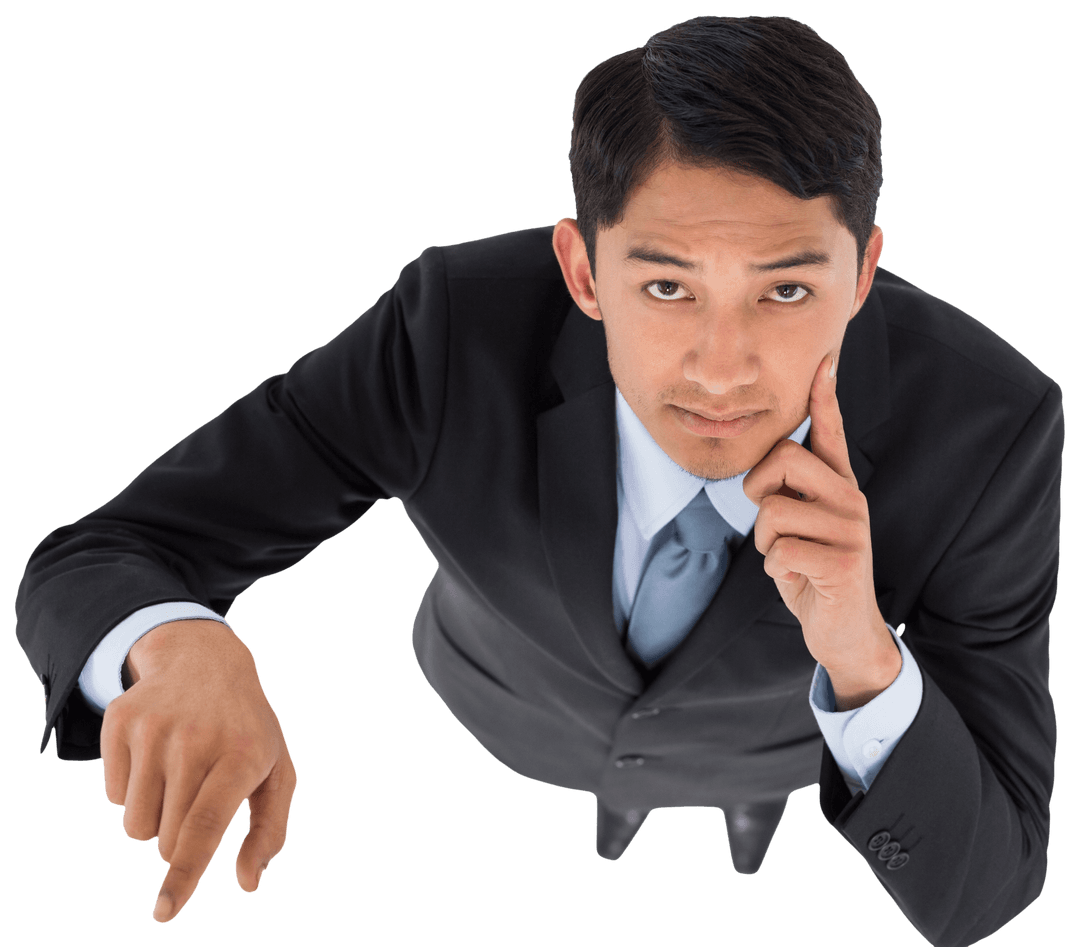 Caucasian Businessman Deep in Thought on Transparent Background
