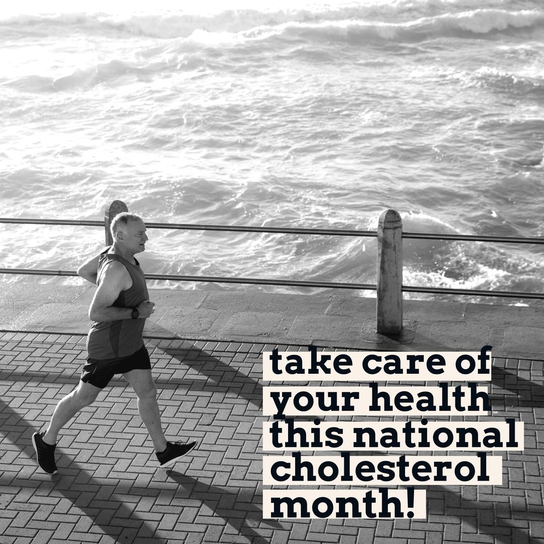Man Running by Ocean in Black and White