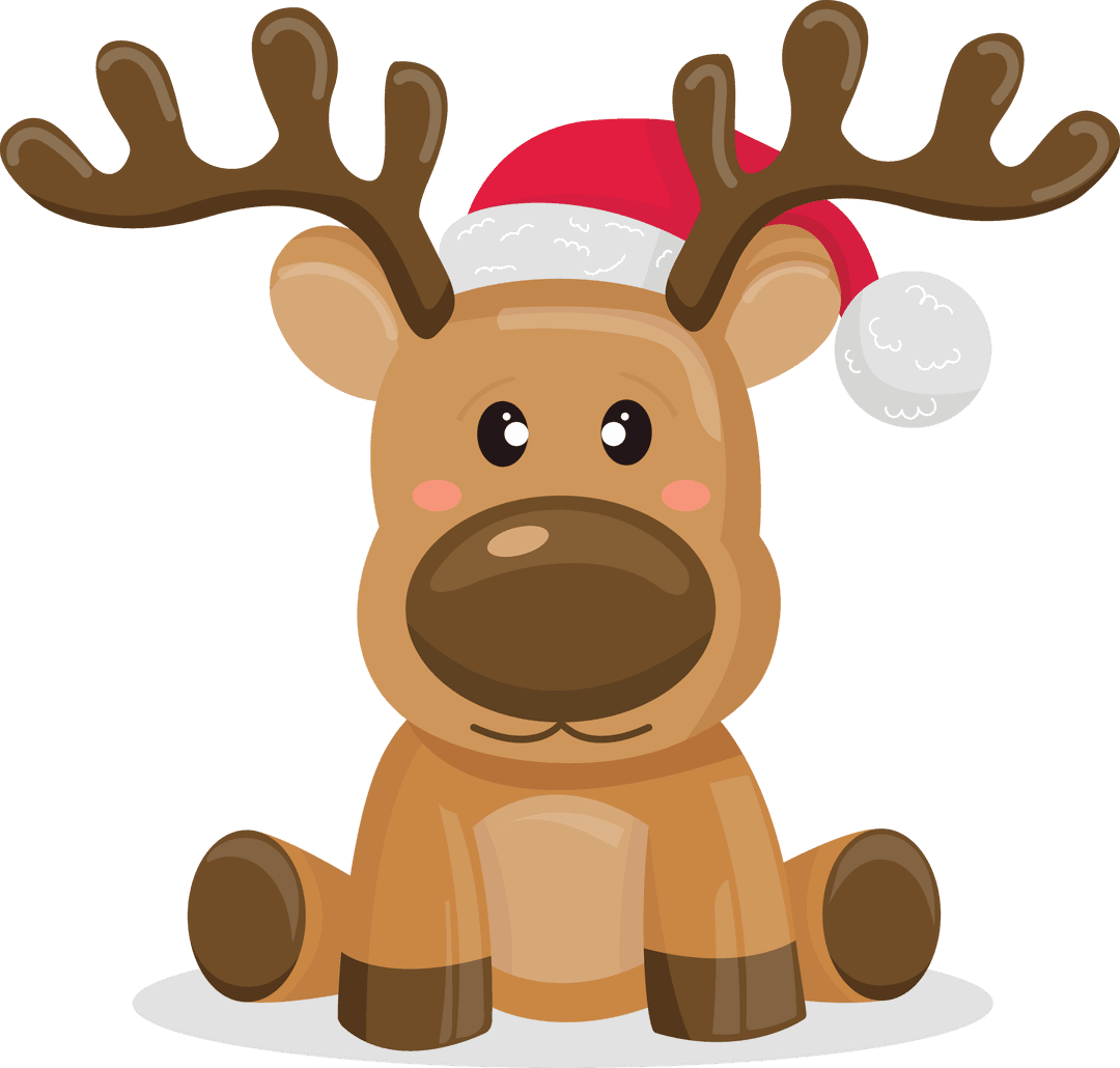 Cute Reindeer with Santa Hat on Transparent Background