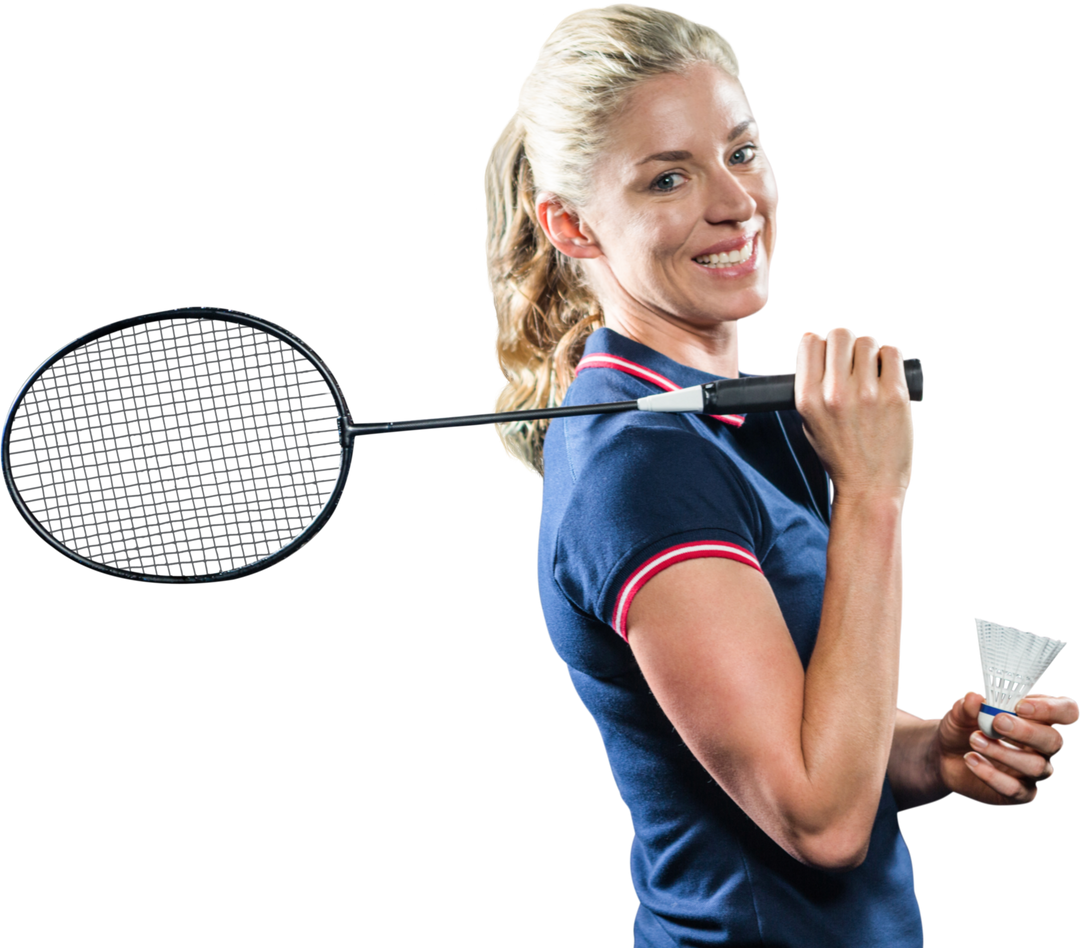 Sporty Woman in Blue Holding Badminton Racket and Shuttlecock Transparent Background - Download Free Stock Images Pikwizard.com