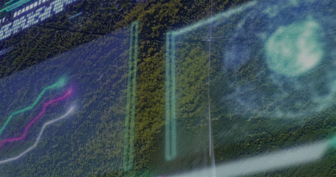 Futuristic Data Interface Over Forest Canopy