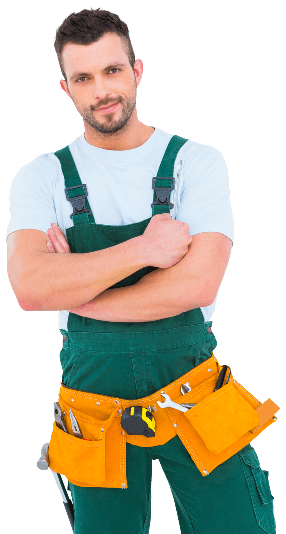 Cheerful Carpenter Smiling with Tool Belt Transparent Background