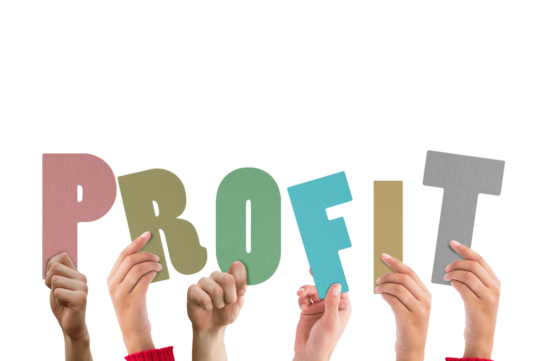 Hands Holding Colorful Transparent Profit Letters Cutout