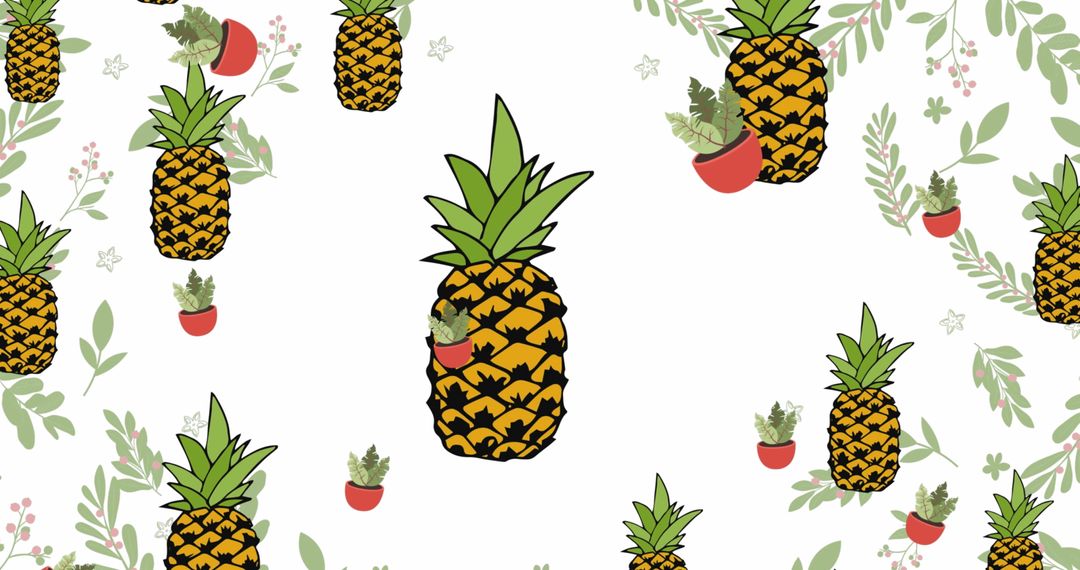 Whimsical Pineapple and Plant Pattern Backdrop