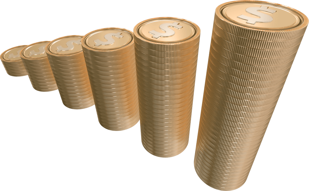 Gradient Stack of Rising Dollar Coins on a Transparent Background