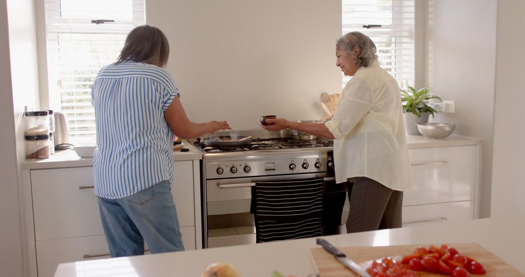 Senior Friends Enjoying Cooking in Modern Kitchen