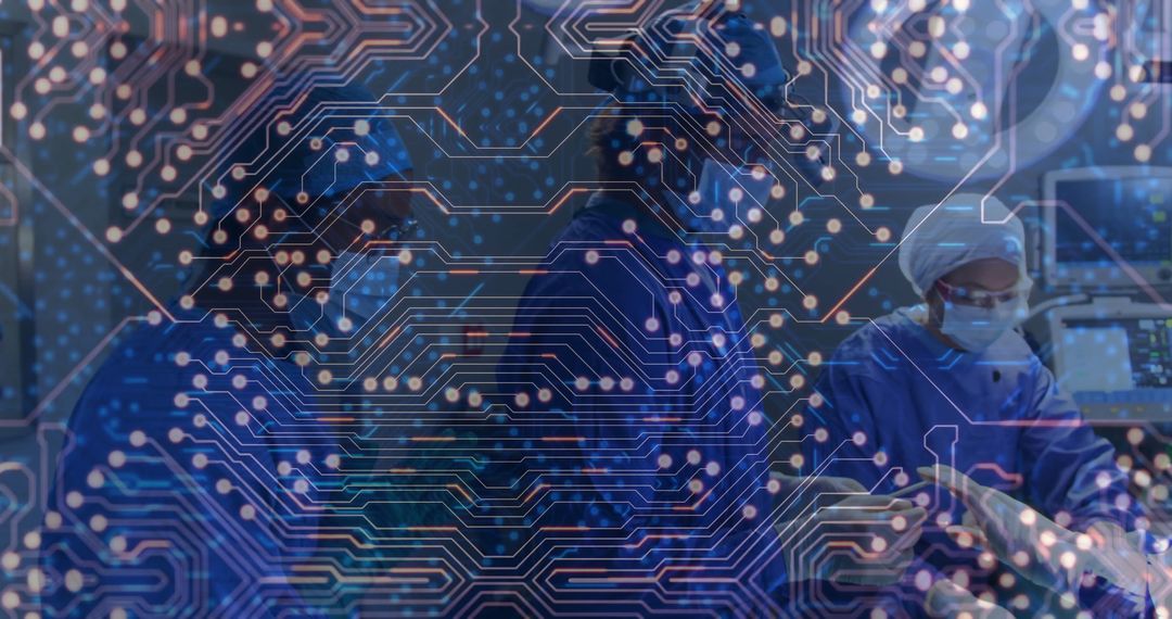 High-Tech Surgery with Digital Circuit Overlay Illustrating Innovation