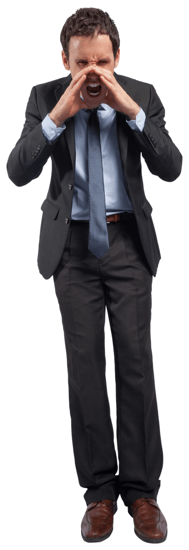 Businessman in Suit Shouting Transparent Background