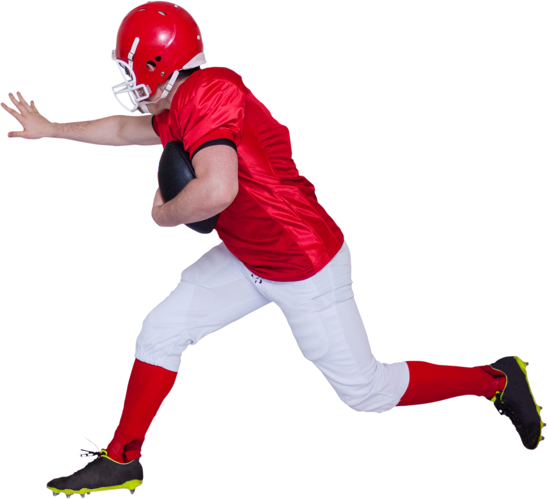 American Football Player in Red Uniform Running with the Ball with Transparent Background - Download Free Stock Images Pikwizard.com