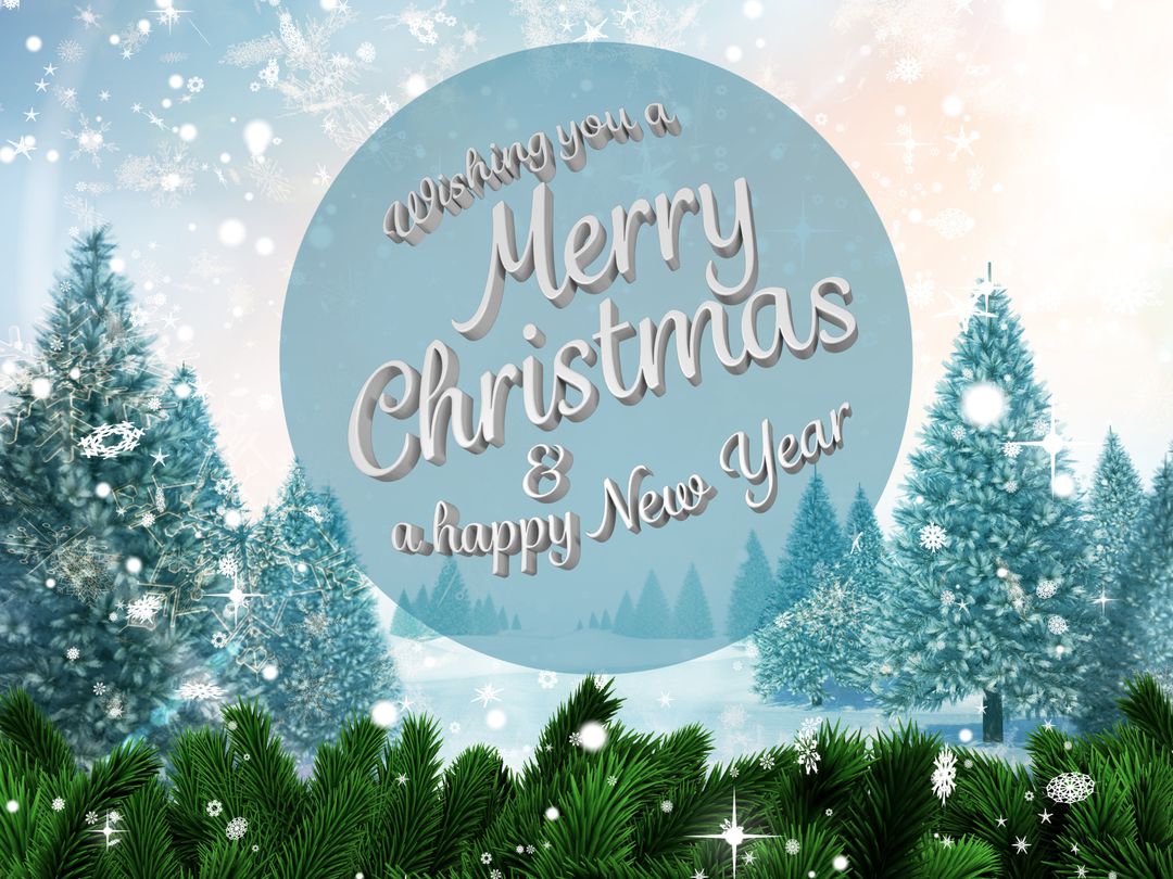 Serene Winter Landscape with Christmas and New Year Message