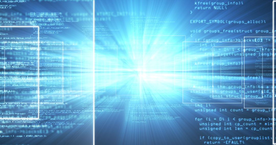 Data Flow Network and Digital Screens in Blue Light