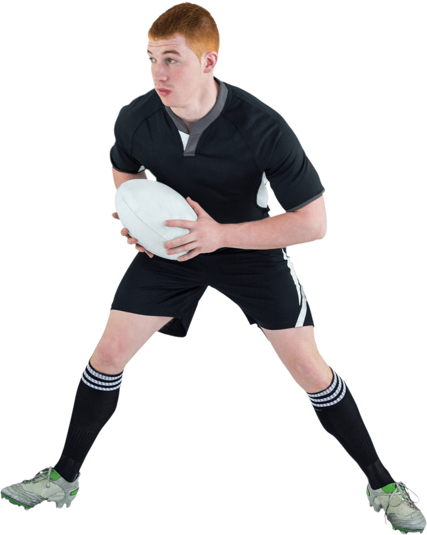 Transparent Rugby Player Running with Ball Ready for Pass