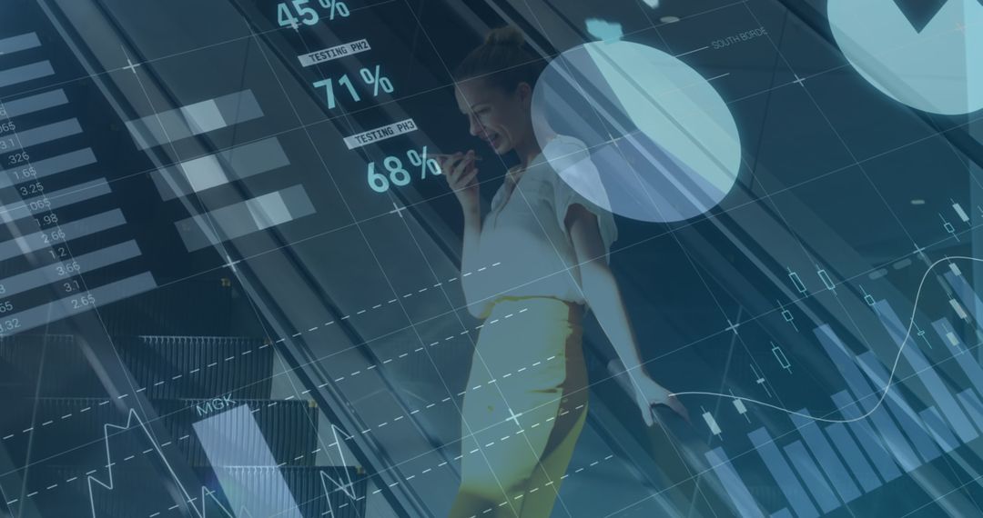 Caucasian Businesswoman Analyzing Financial Data with Digital Interface