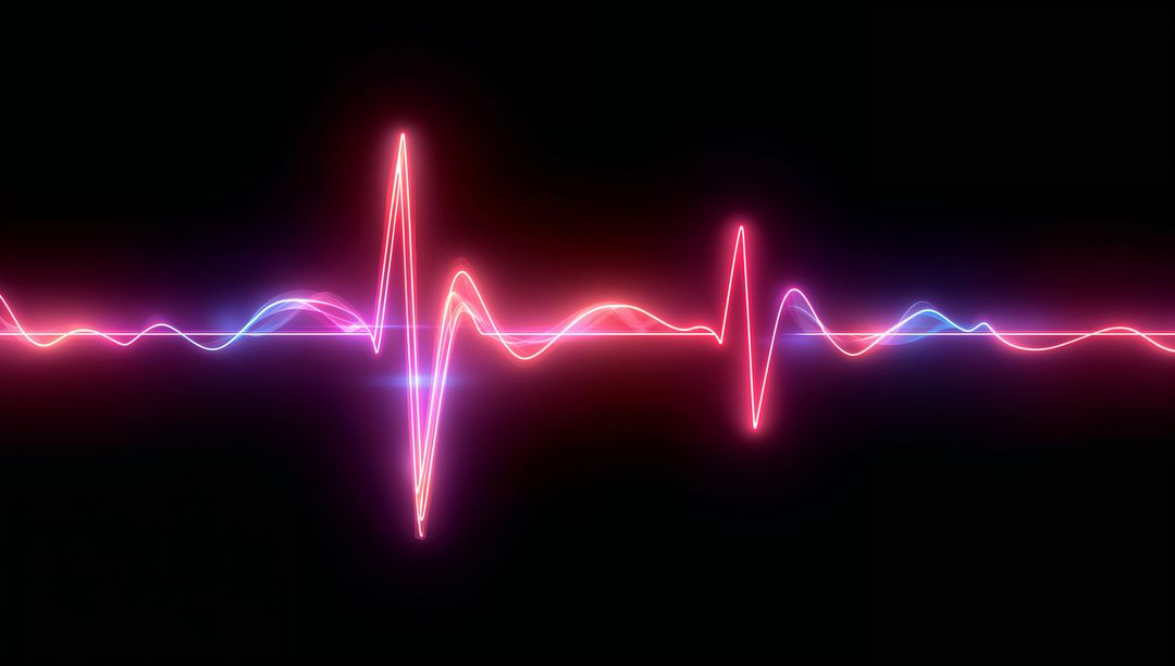 Neon ECG Waveform with Magenta and Blue Glow on Black Canvas, Futuristic Pulse Visuals