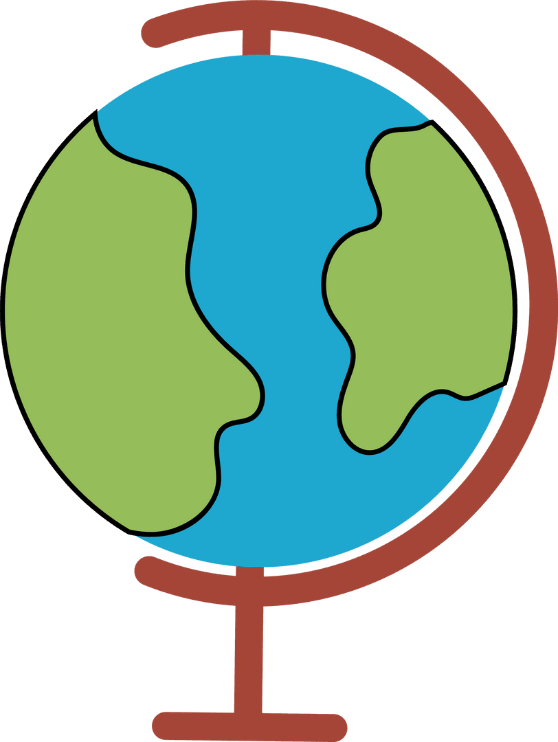 Flat Vector Globe on Brown Stand with Transparent Background
