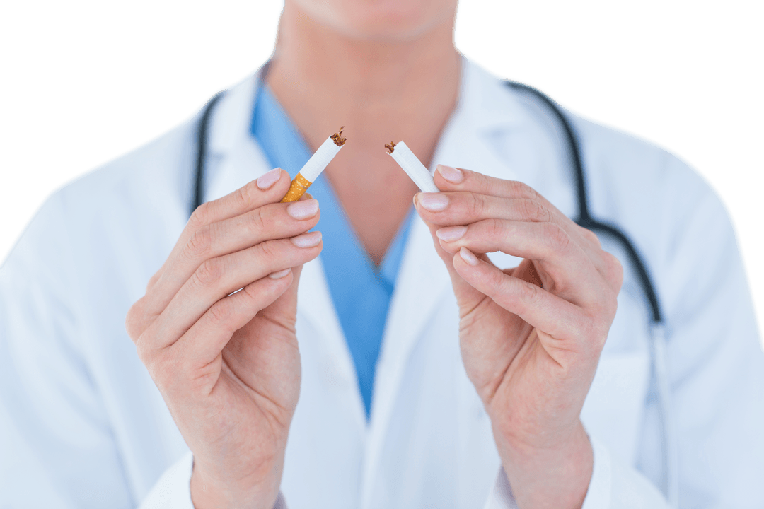 Transparent Image of Doctor Holding Broken Cigarette for Health Concept