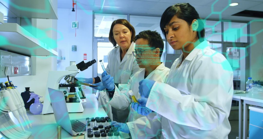 Diverse Scientists Collaborating with Advanced Medical Data in Laboratory