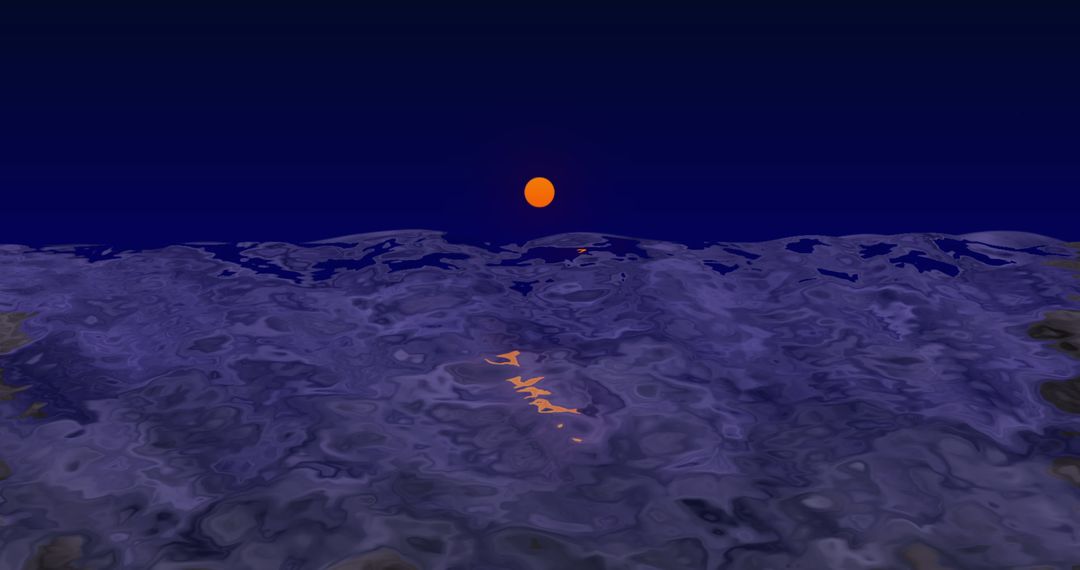 Abstract Sun Over Water Nightscape with Rippling Patterns