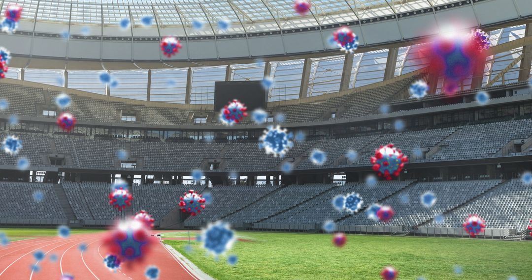 Empty Stadium with Floating COVID-19 Particles Imagery