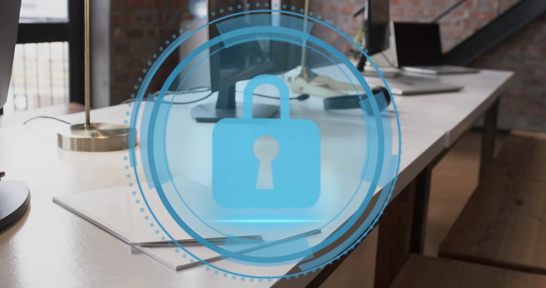 Digital Security Concept with Padlock Icon in Modern Office