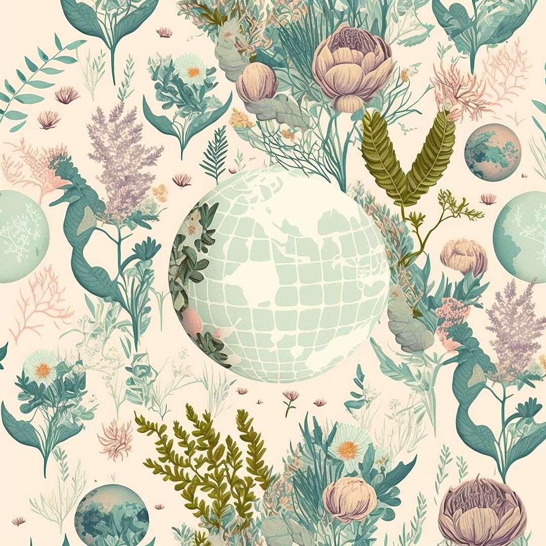 Globes and multiple flowers and plants on beige background, created using generative ai technology - Free Images, Stock Photos and Pictures on Pikwizard.com
