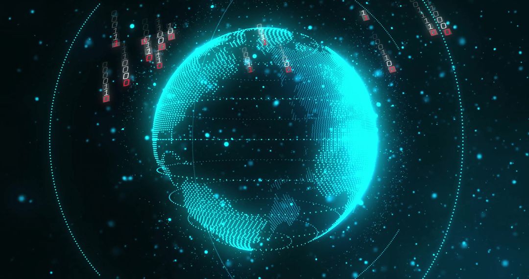 Binary Code and Digital Globe Lightning Data Connections