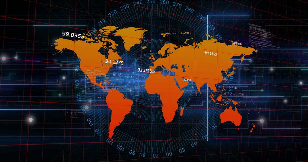 Global Data Processing on Digital World Map Background