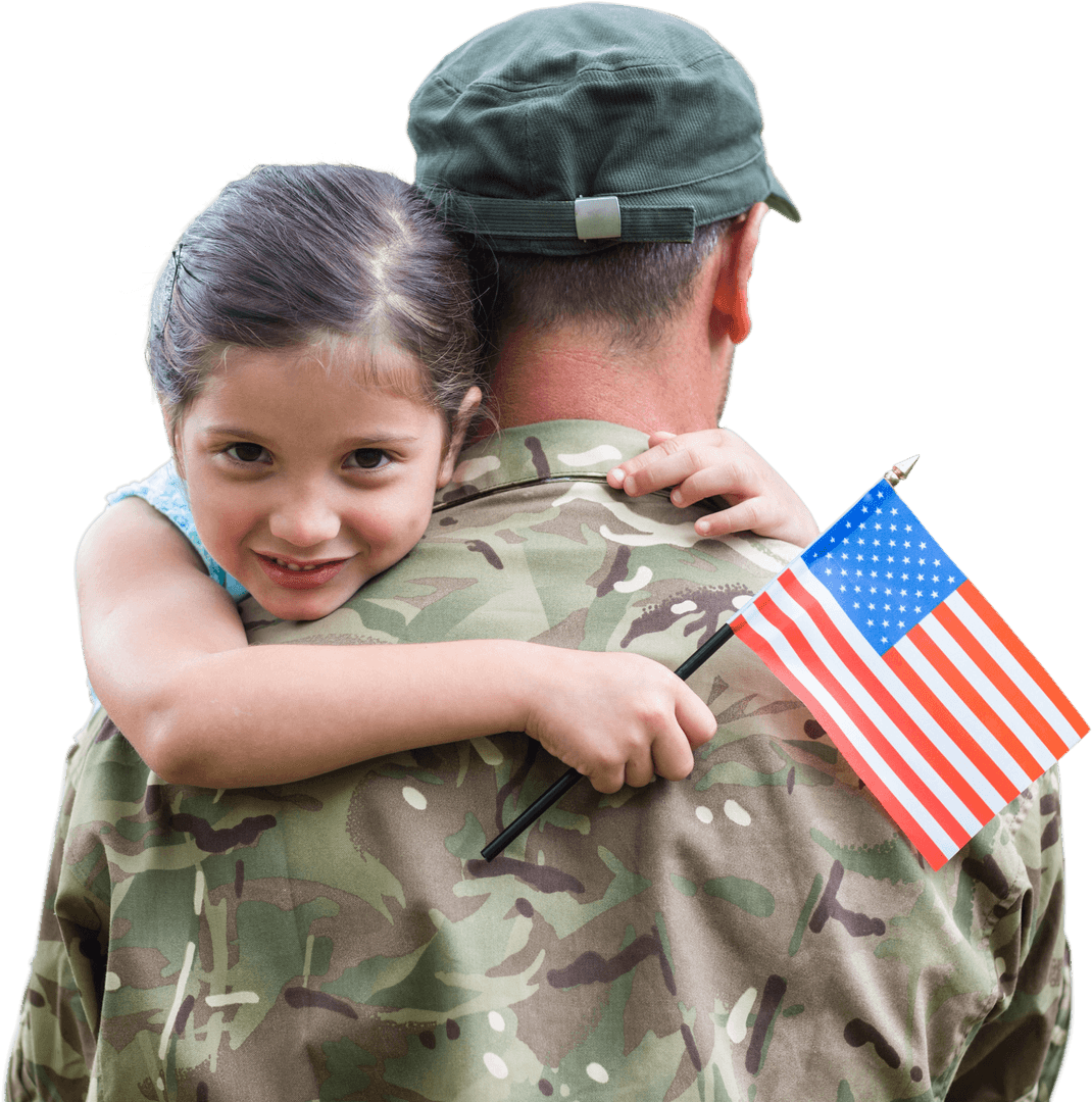 Transparent Smiling Girl Holding Father in Military Uniform