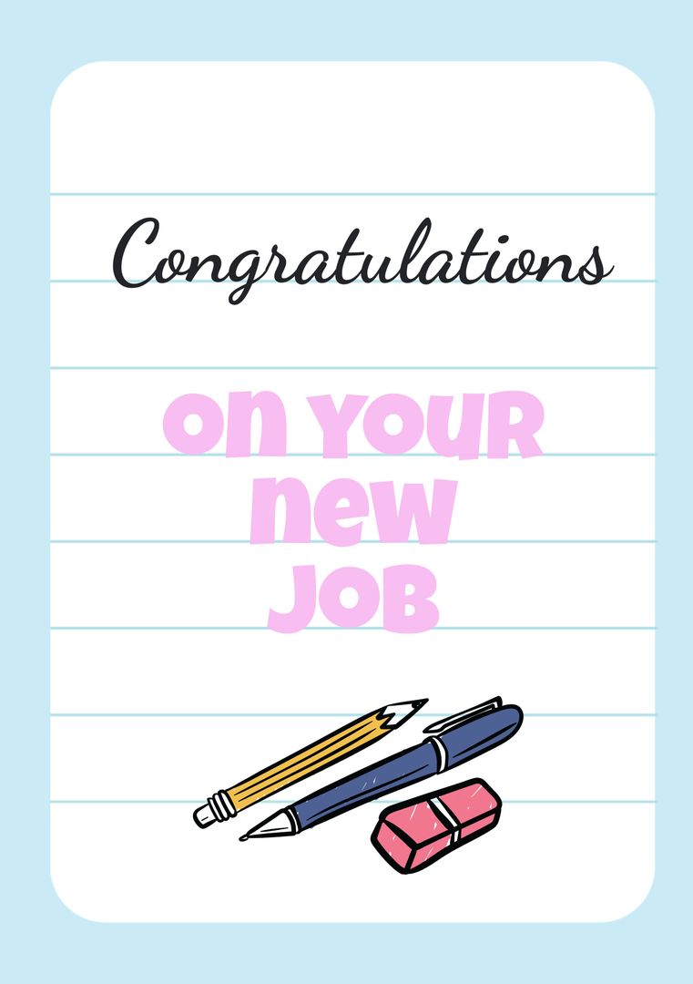 New Job Congratulations Card with Stationery Illustration