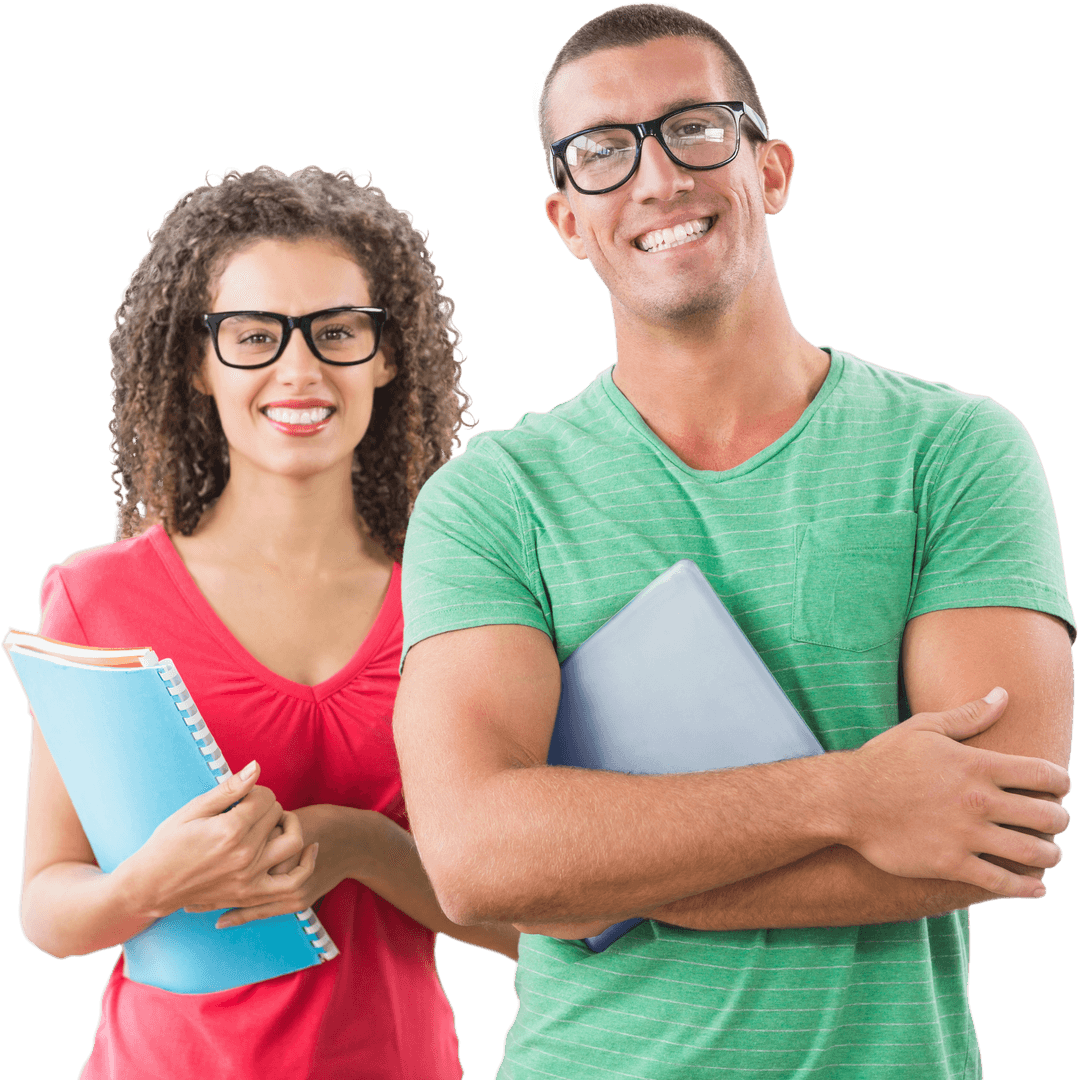 Transparent background smiling students with notebooks