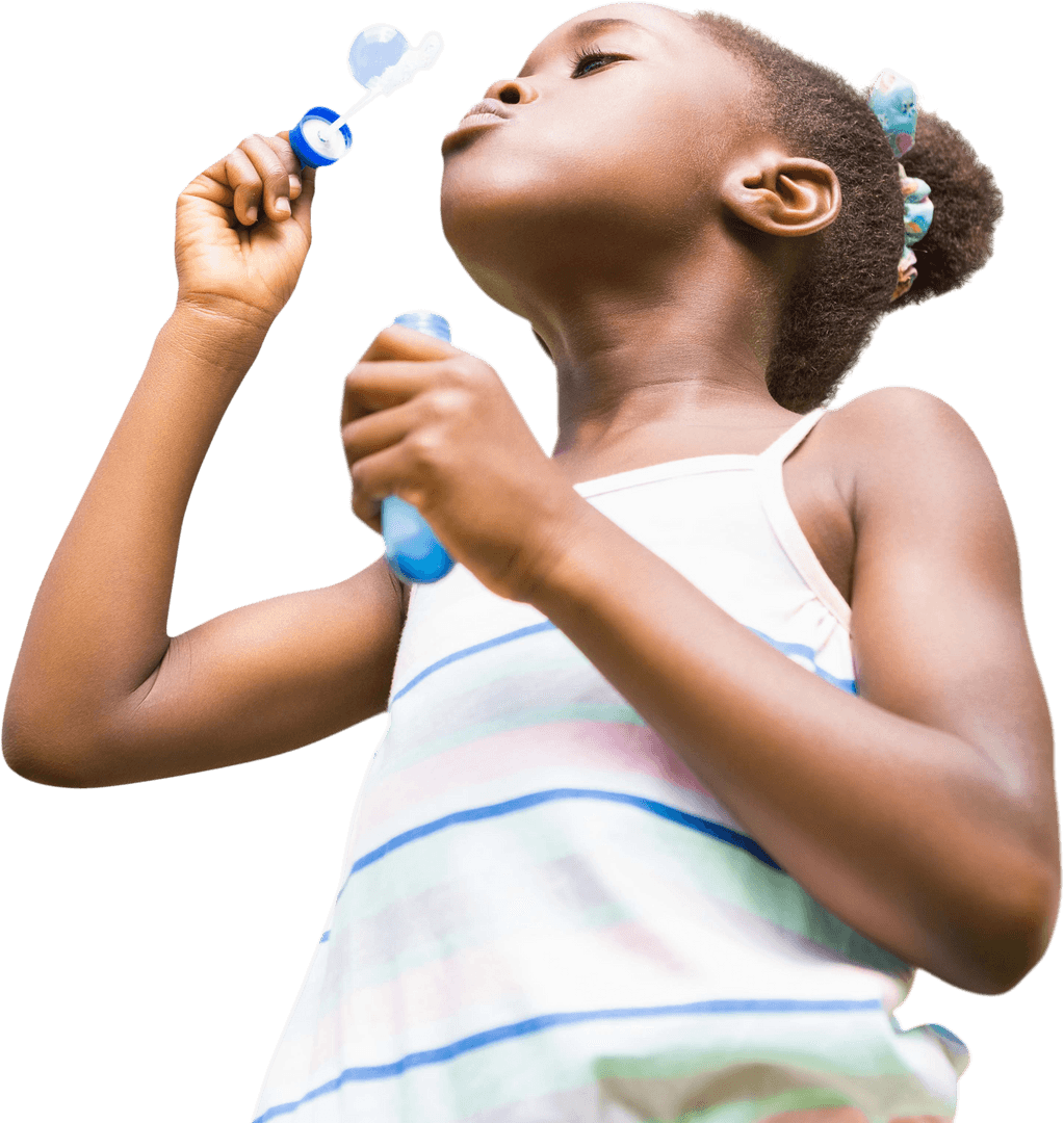 Young Girl Blowing Soap Bubbles with Joyful Expressions Transparent Background