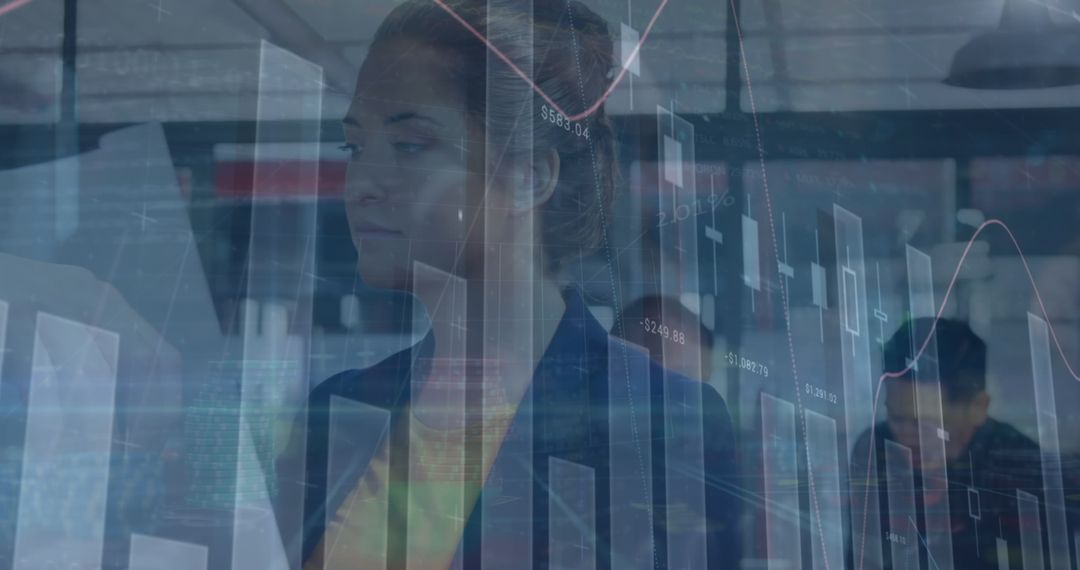 Business Professionals in Analytics with Financial Data Graphics