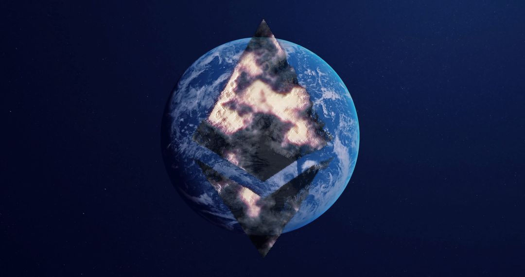 Ethereum Symbol with Earth Background in Digital Finance Concept
