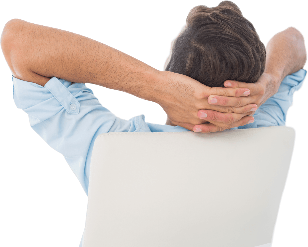 Man Relaxing in Chair with Blurred Outdoor View in Transparent Background