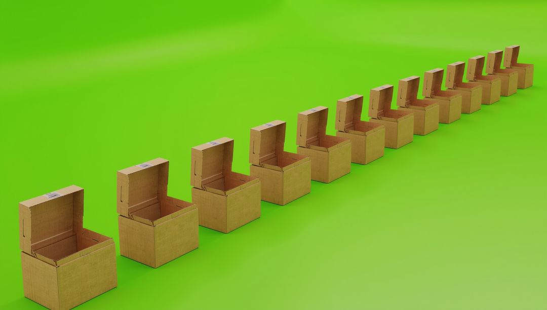 Neat Arrangement of Open Cardboard Boxes in Diagonal Line