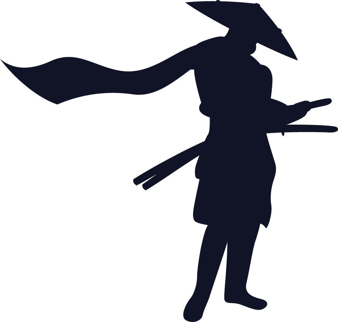 Samurai Silhouette with Flowing Scarf and Twin Swords on Transparent Background