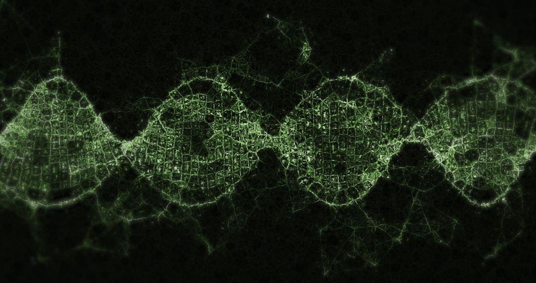 Glowing Digital 3D DNA Strand in Motion on Black Background