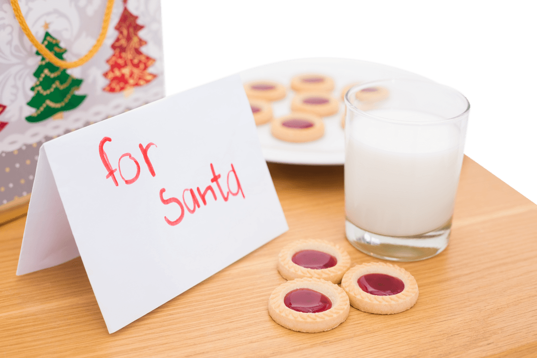 Transparent Scene with Milk and Cookies for Santa on Table