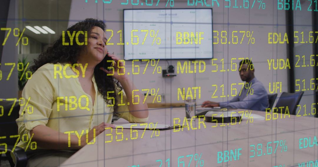 Business Professionals Collaborating Amidst Stock Market Data