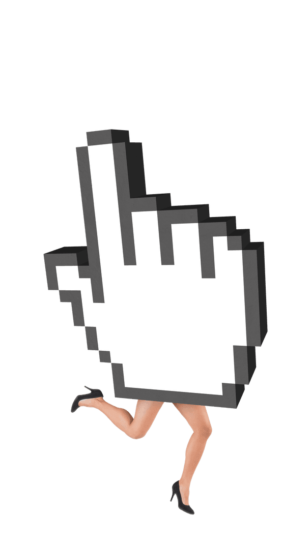 Pixeled Hand Icon with Human Legs on Transparent Background