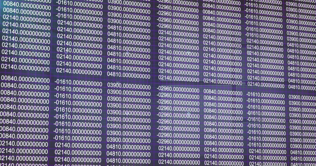 Numerical Data Grid on Digital Screen Displaying Analysis