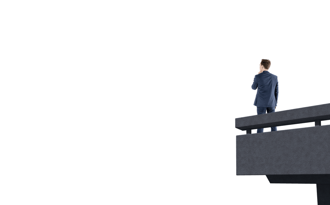 Caucasian Businessman Standing on Bridge Transparent Background