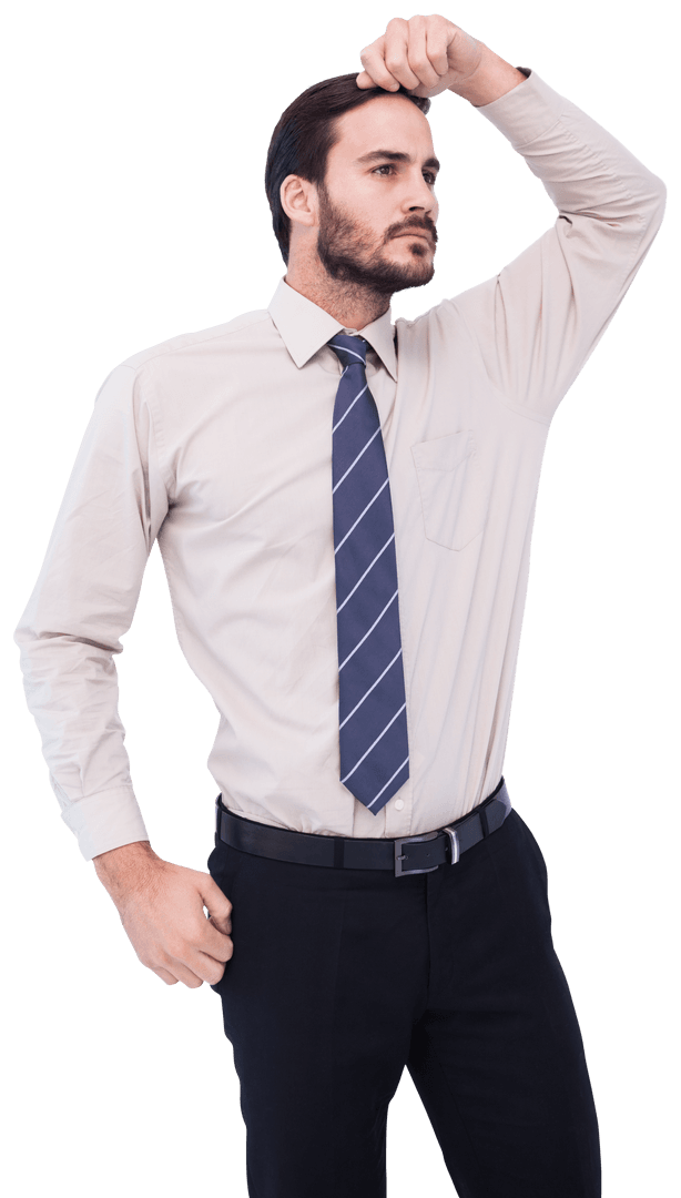 Transparent Image of Businessman with Hand on Head Reflection