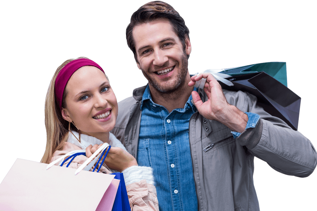 Transparent Happy Couple Shopping with Bags