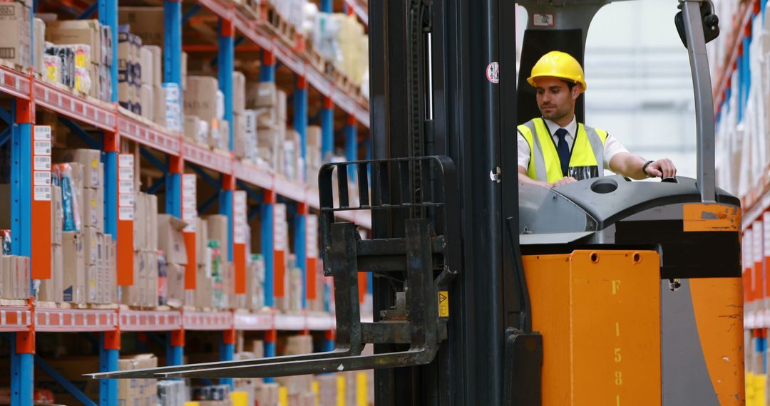 Warehouse Worker Operating Forklift for Inventory Management - Free Images, Stock Photos and Pictures on Pikwizard.com