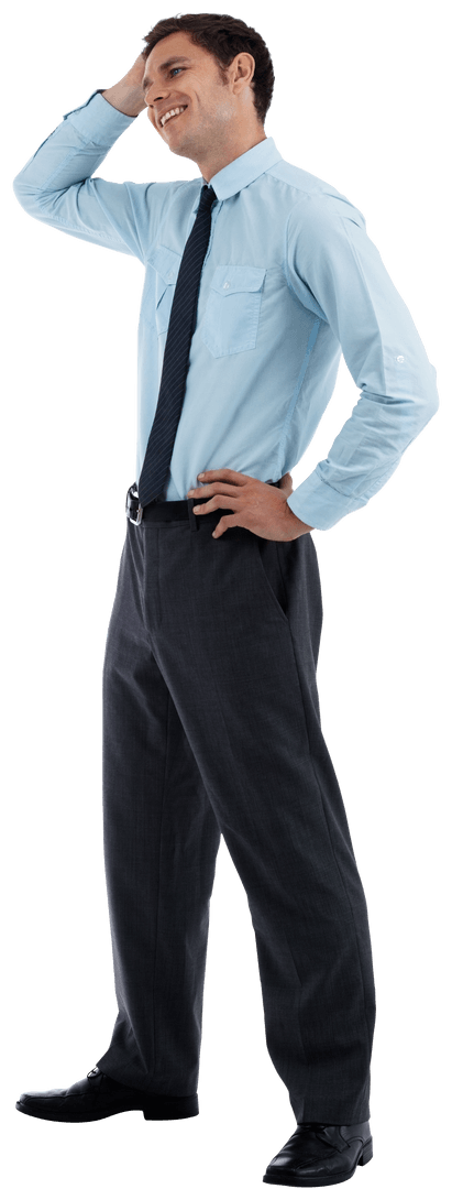 Transparent Businessman Smiling and Pondering an Idea